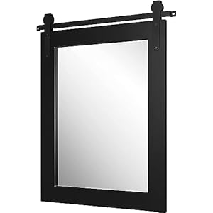 Farmhouse Wood Framed Wall Mirror Barn Door Rustic Mirrors for Wall Black 28 22