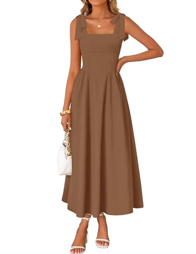 ZESICA Women's Summer Spaghetti Strap Maxi Dress 2026 Tie Shoulder