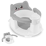 Badewannensitz Baby Ab 6 Monate 36x29x20cm Badewannensitz Baby mit 4 Rutschfest Saugnapf Abflussloch Einfach Entsperren Tragbar Cartoon Kinder Badesitz für Zuhause Urlaub (Grau Ungezogen)