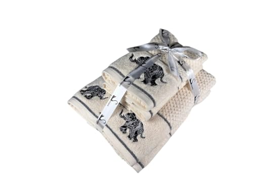 Image of SENSES By Riba Cotton Embroidered Towel Set, 550 GSM Soft & Absorbent, Antimicrobial, Oeko-Tex Certified | Ideal for Home & Gifting, Pack of 4 (2 Bath 27 inchX50 inch + 2 Hand Towels 16 inchX26 inch) - Style 16