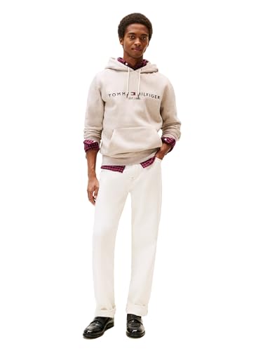Tommy Hilfiger Herren Mittelschweres Fleece-Kapuzen-Sweatshirt mit Gesticktem Logo, Auch Erhältlich in Big & Tall Kapuzenpullover, Melierter Kieselstein, Small 3