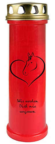 HScandle - Vela para tumba (roja), aprox. Quemador de 4 días de combustión, diseño de corazón, en muchas variantes
