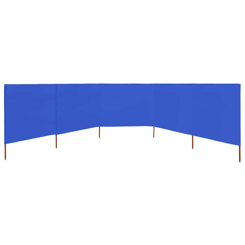 5-teiliger Windschutz 600 x 160 cm, Faltbarer Sichtschutz und Windschutzwand aus Vliesstoff mit Holzpfählen, Camping Windschutz für Garten, Strand und Outdoor, Azurblau