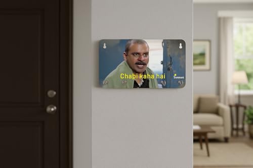 Image of Gangs of Wasseypur Key Holder - inchChabi Kaha Hai? inch Quote | Wooden Wall Mounted Organizer with 6 Hooks | Movie Merchandise Gift for Bollywood Fans | Surmount Gifting (30x10 cm)