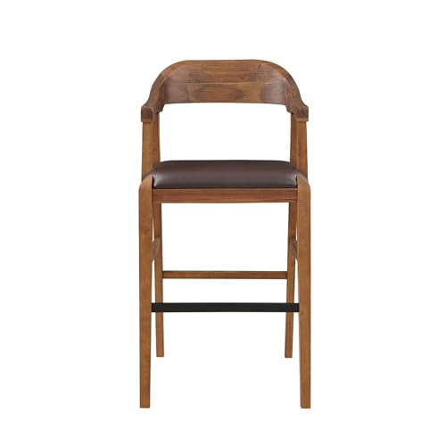 Benzara Rase Silla Butaco de 29 Pulgadas, Asiento de Cuero Sintético Marrón, Respaldo Curvo Abierto miniatura 5