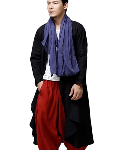 Men's Kimono Cardigan Long Sleeve Open Front Lightweight Long Length Drape Cape Overcoat with Belt