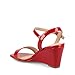 Journee Womens cushioned footbed Dressy Wedge Sandal Clayr Faux Leather Wedge Heel Ankle Straps 2-3 Inch Heel Open Toe Patent/Red, 6