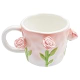 Szoyeay 3D Flower Coffee Mug Pink Rose Ceramic Cup,12 oz Cute Handmade Mugs,Christmas Birthday Surprise for Friends Family or Flower Lovers (Pink Rose)