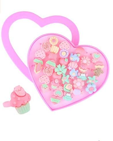 36 Pieces Girls Kids Jewelry Rings Set with Box Adjustable Little Toddler Girl Cute Fruit Finger Rings Adjustable Pretend Play Toys Teen Jewellery Making Kit Party Flavors Gifts