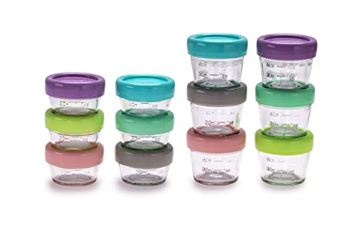 Image of melii Glass Baby Food Storage Containers | 12-Piece Set (6 x 4oz + 6 x 2oz) with Airtight Leakproof Lids, BPA-Free, Freezer & Microwave Safe Glass Jars for Baby Food & Meal Prep