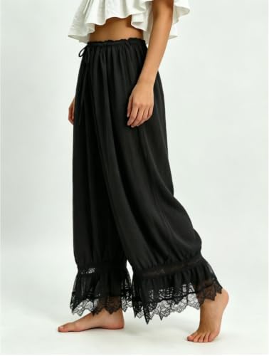 Image of UAURORAO Women Lace Trim Bloomer Pants Flowy Culottes Pantaloons Bloomers