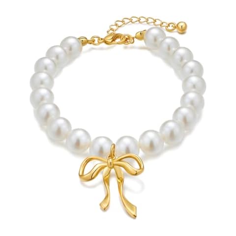 FAUTHENTICUTE Pearl Bracelet with Gold Bow Charm Cover