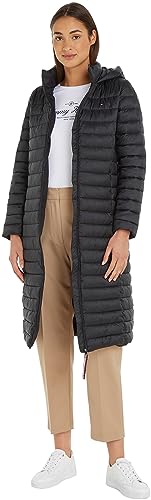 Tommy Hilfiger Damen Daunenmantel Logo Winter, Schwarz (Black), L