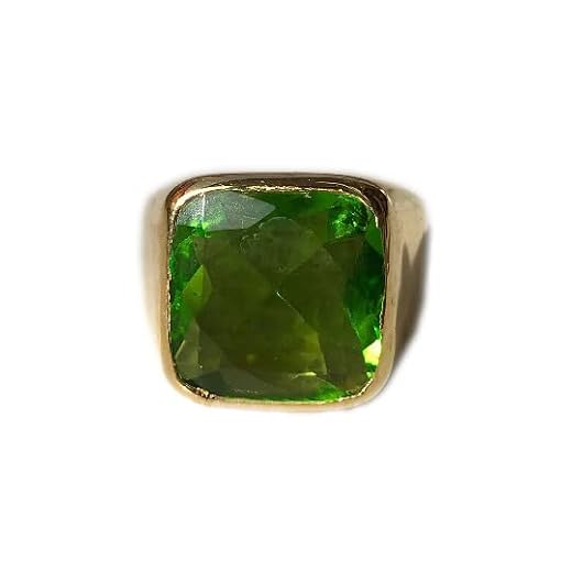 Mens Heavy Ring, Golden Jewelry, Golden Peridot Ring, Mens Peridot Ring, Cushion Cut Jewelry, Solid Sterling Silver Ring