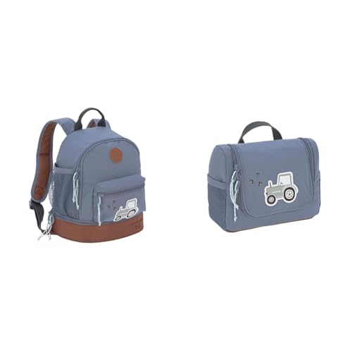 LÄSSIG Kinderrucksack mit Brustgurt Kindergartentasche Kindergartenrucksack 27 cm & Kinder Kulturtasche Waschbeutel Waschtasche Kulturbeutel zum Hängen, 20 cm/Mini Washbag Adventure Tractor