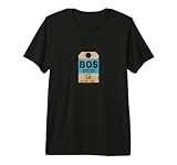 Boston Logan Airport BOS Vintage Bag Tag T-Shirt - Slim Fit