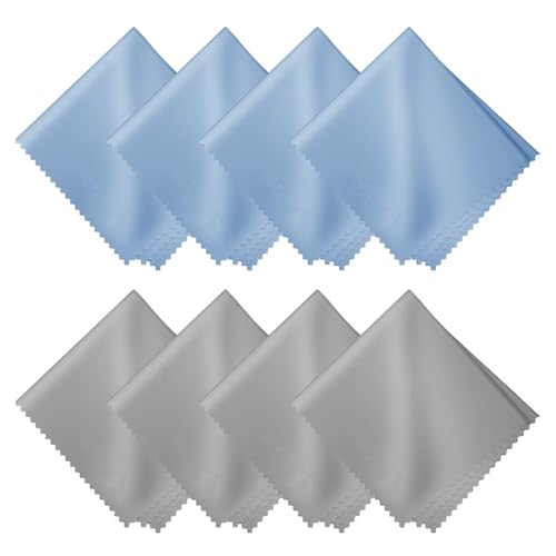 メガネ拭き マイクロファイバー クリーニングクロス カメラ スマホ 液晶画面 レンズ モニター等にも使用可能 18cm×18cmの8 枚セット(クレー 4 枚・水色 4 枚)