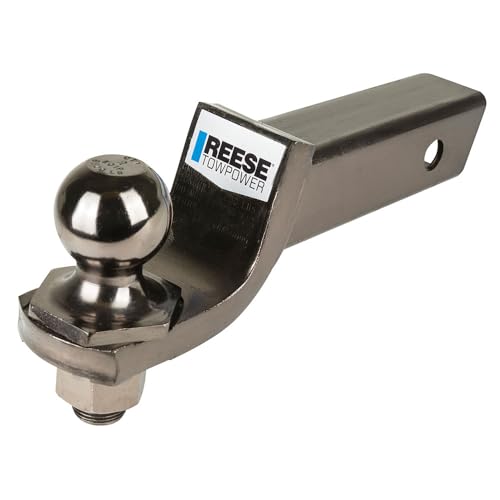 REESE Towpower 7039200 Trailer Hitch Ball Mount, 2 Inch Square Receiver, 2 Inch Drop, 6,000 lbs. Capacity, Includes 2 Inch Trailer Ball, Black Nickel
