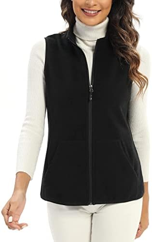 Xeoxarel Women's Fleece Vest, Lightweight Sleeveless Jacket Coats Outerwear with Zip Up 6 Pockets for Fall & Winter Casual Clothes & Clothing Black Small