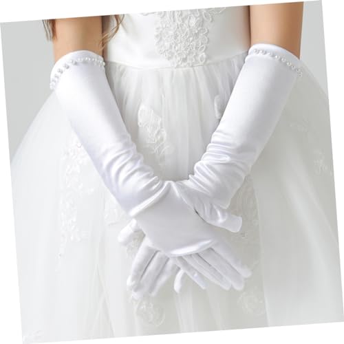 1pair Wedding Flower Girl Gloves Satin Decor Full Finger Dress Gloves for Evening Party4