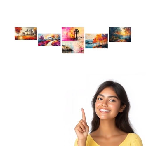 Image of SiddArtify Autumn Landscape Wall Art Prints Set - Impressionist Countryside Poster Decor for Living Room Bedroom - Set of 2-4x6 Inch - Board (Pack of 6) - Sticker (Pack of 6)