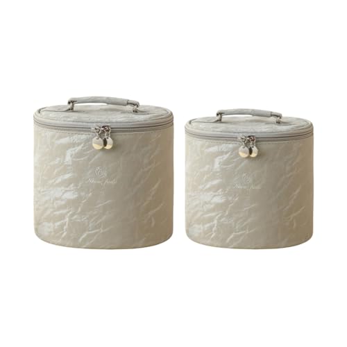 Aylashine メイクポーチ 縦型 化粧ポーチ 大容量 椿シリーズ ハイビジュアル ポータブル ハンドル付き 防水 化粧品収納バッグ 2 点セット(大 + 小) お出かけ・旅行・自宅保管・贈り物用 -グレー