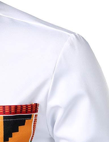 ZEROYAA Men's Hipster African Tribal Graphic Patchwork Design Slim Fit Long Sleeve Button up Mandarin Collar Shirts4