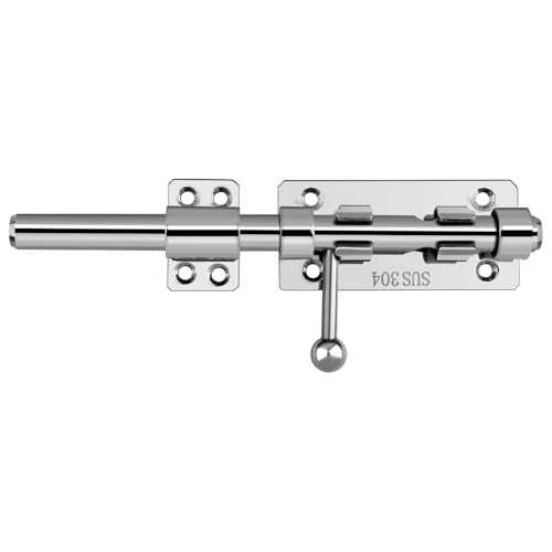 Image of Barrel Bolt Latch, 7.9 inch Heavy Duty Gate Latch Slide Lock Solid 304 Stainless Steel Bolt Lock for Inside Door, Finished Shed Door Latch (Silver)