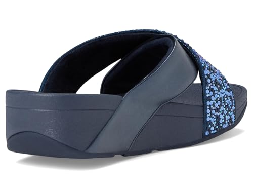 Image of FitFlop Womens Lulu Crystal-Mix Metallic Cross Slides All Black Sandal
