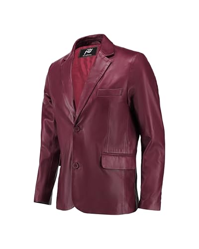 Image of Jild Invisible Stitching Casual Leather Blazer for Men - 2-Button Closure Coat Style Regular Fit Lambskin Leather Jacket Men