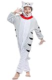 Jumpsuit Onesie Tier Karton Fasching Karneval Halloween Kostüm Kinder Mädchen Junge Kigurumi Sleepsuit Overall Pyjama Unisex Lounge Cosplay Schlafanzug, Tabby Katze