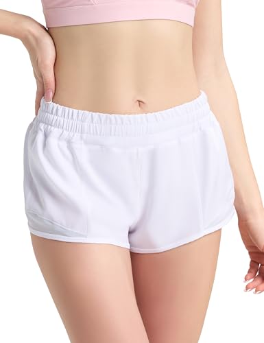 IFNOW Running Shorts for Women with Zip Pocket Quick-Dry Lightweight 2.5 Low Waisted Gym Yoga Workout Athletic Shorts White