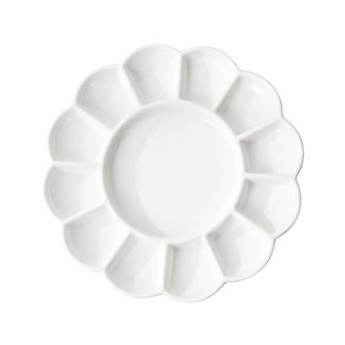 Round Porcelain Watercolor Paint Mixing Tray Ceramic Paint Palette 13 Wells, 8 inch