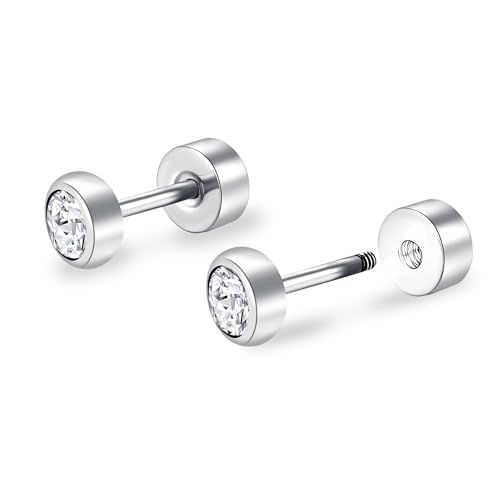 ZDE Titanium Women Flatback Earrings for Women Crystal Gold Stud Earrings Flat Back Earrings Hypoallergenic Cartilage Earring Helix Tragus Conch Piercing 3mm-5mm