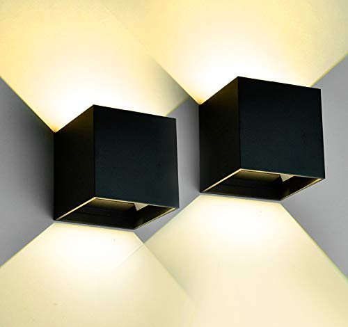 2 piezas Lámpara de pared LED moderna de 12W /aplique pared interior/exterior, ángulo de haz ajustable a prueba de agua, caja de aleación de Aluminio(Negro-3000k)