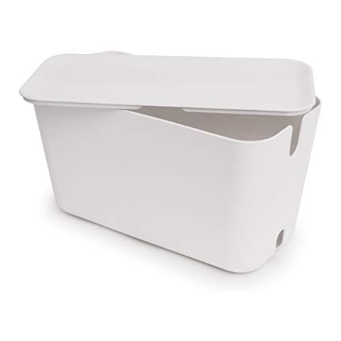 Bosign Cable Management Box - Cable Organizer XXL. White & White - 46x21,5x24,5 cm. Flame retardant plastic. Silicone antislip feet Cover