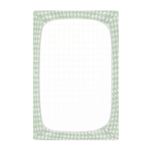 Image of Green Gingham Checkered Crib Sheets for Boys and Girls, Fitted Baby Crib Sheets Soft ​Crib Mattress Sheets 39 X 27 Inches