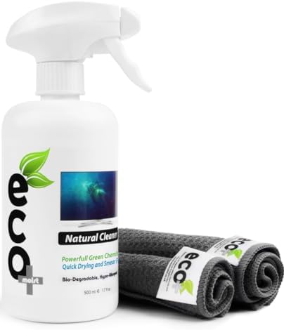 Ecomoist Screen Cleaner 500ml with Two Microfibre Towels 40x40cm and 20x20cm Ecofriendly Cleaning Best for LCD LED HDTV Computer Monitors TV iPad iPhone Tablet Smartphone Laptops (500ml)