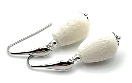 Boucles d'oreilles corail blanc anti-allergie en argent 925 fait main