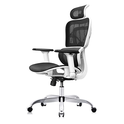 Office Chair, FelixKing Ergonomic Desk Chair with Adjustable Headrest and 3D Armrests Lumbar Support and Silver Wheels Reclining High Back Mesh Computer Chair (White)