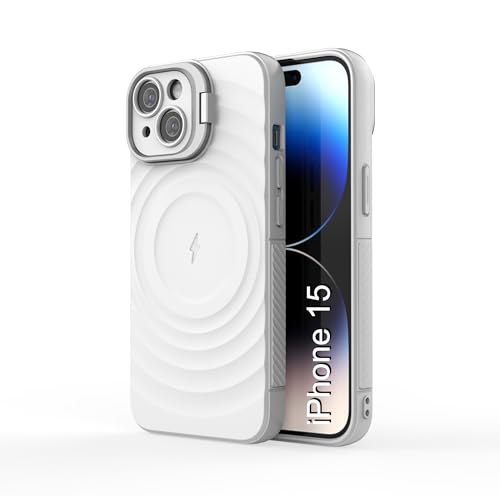 Image of LuxuryKase Shockproof Case for iPhone 15 | Ripple Pattern | Camera Protection | Inner Velvet Fabric Lining | Protective Cover with Enhanced Grip & Wireless Charging Support - White