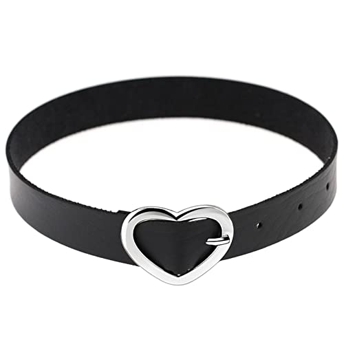 JewelryWe Schmuck Damen Choker Halsband Leder Halskette Gothic Punk Lolita Herz Collier Kette verstellbare Schnalle Kragen Halsketten für Frauen Mädchen Schwarz