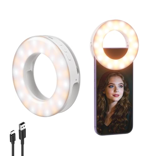 NEEWER Entry Level Version 3.74' Phone Selfie Ring Light Compatible with iPhone, 1W CRI80 60 LED Clip on Portable Rechargeable Fill Lighting for Vlog Recording Laptop Webcam Video Conference, N28