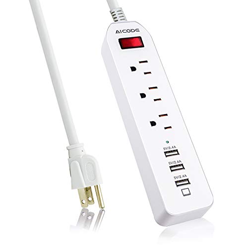 Power Strip USB, Surge Protector, 3 USB Ports(5V/2.4Ax3) with 3 AC Outlets,Power Outlet