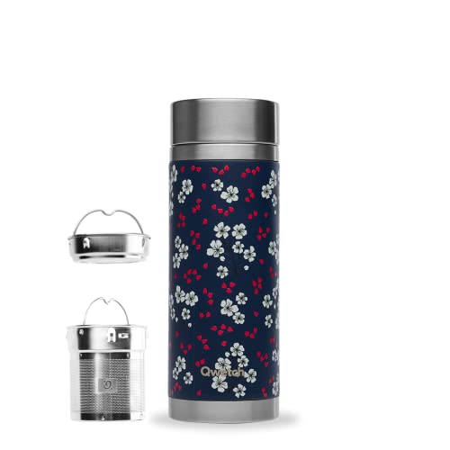 Qwetch - Théière Infusion Isotherme - Hanami Bleu 400ml - Bouteille infuseur Nomade Inox - 5h Chaud et 7h Froid Sans BPA, Étanche & Reutilisable - Idéale...