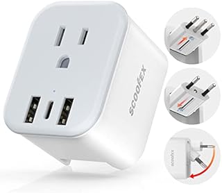 European Travel Plug Adapter - SCOOFEX Foldable Power Plug with 3 USB (1 USB C Port) and 1 AC Outlets Charger for US to Most of Europe - EU France Germany Spain Italy(Type C/L)