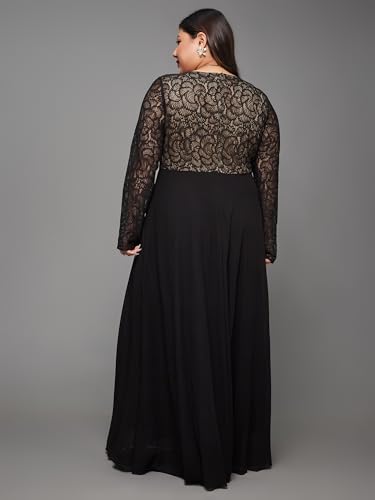 Image of Miss Chase A+ Women's Floral Printed Relaxed Fit V -Neck 3 /4Th Sleeve Georgette Maxi Dress