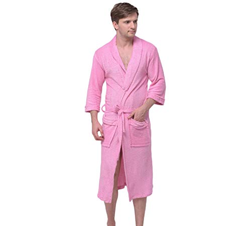 Image of Men's /Women Bath Robe | Full Sleeve Cotton Bathrobe | Soft, Light, Compact & Highly Water Absorbent - Suitable for Birthday /Anniversary /Diwali /Couple /wedding Gift | 250 GSM |Pink