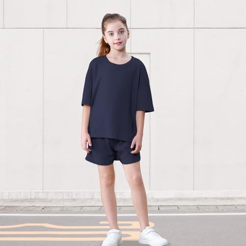 Image of DREAM BUS Girls T-Shirts and Shorts Set 2 Pieces Teen Girls Summer Matching Outfit Solid Trendy Clothes for Little Girl