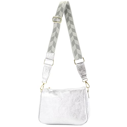 modamoda de - T230 - ital. Sac à bandoulière petit en cuir, Argent métallisé, Small